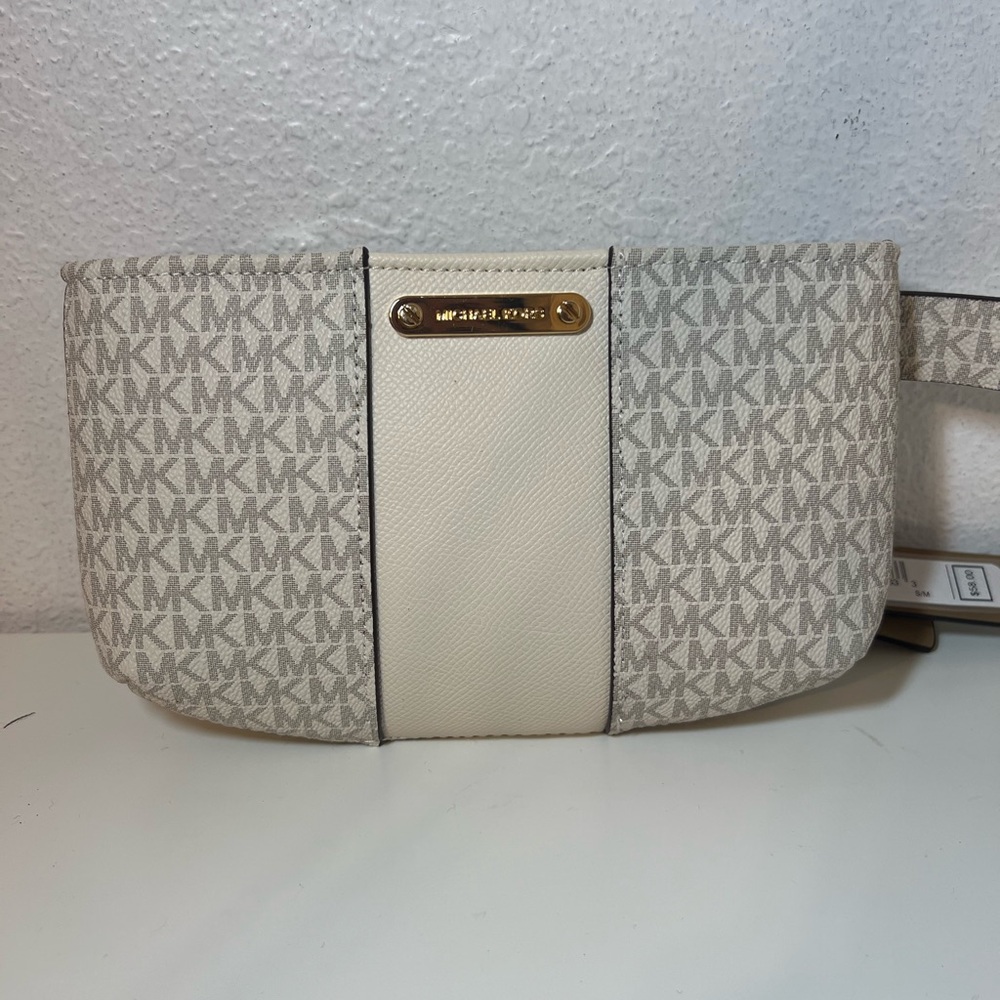Michael Kors logo Cream Belted Bag |  with Signature Monogram | Sz S